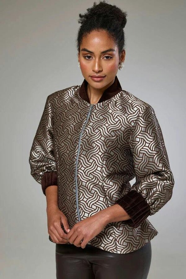 Lioness by TF Dazzle Chocolate Shimmery Fitted Jacket Blouse
