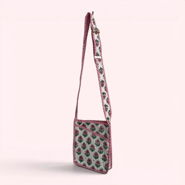 Hayley & Co Mini Cross Body Bag - White, Pink and Green Mini Flower