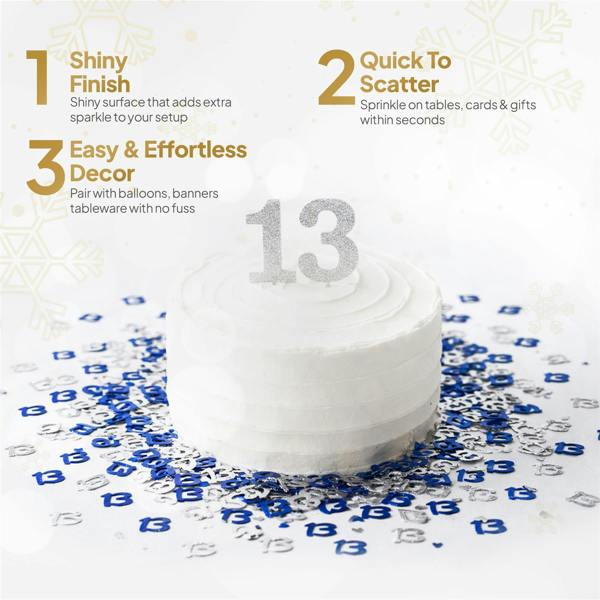 13th Birthday Blue and Silver Metallic Confetti Table Decoration Set for Party Styling image 5