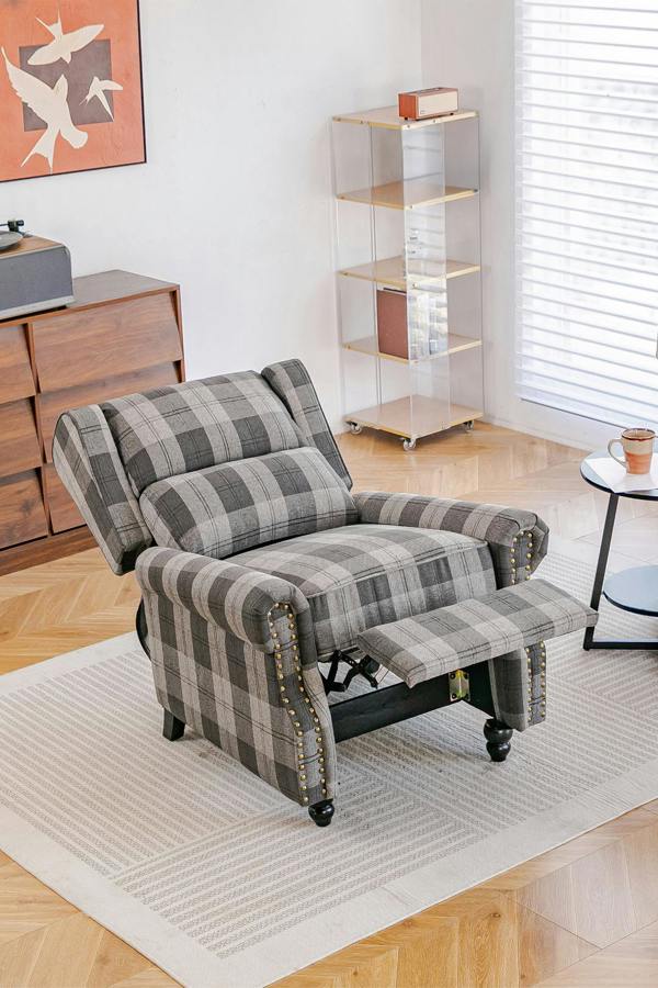 Living and Home Fabric Upholstered Sofa Pushback Reclining Chair Armchair