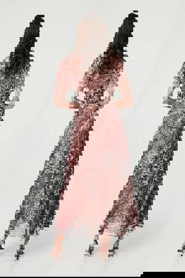 Brown | Animal Print Angel Sleeve Maxi Dress