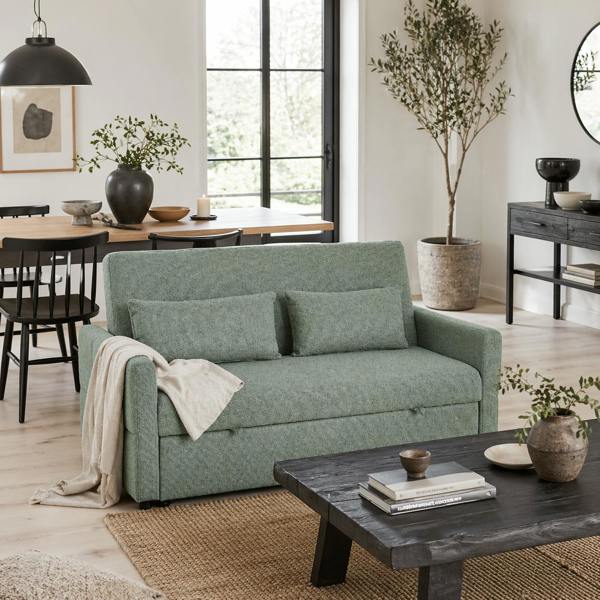 Wyld Haus Nenase Mint Green Upholstered 3 Way Convertible 2 Seater Sofa Bed