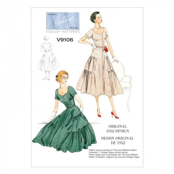Vogue Sewing Pattern 9106, Dresses, Vintage Style for Women, A5 (6-8-10-12-14) - Intermediate