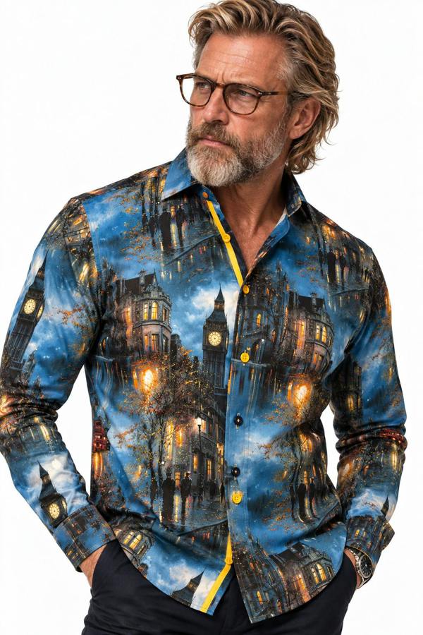 Claudio Lugli London Skyline Print Shirt - Navy