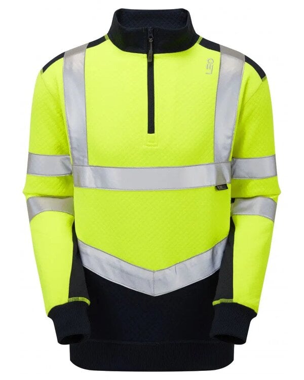 Leo Workwear Tapeley Dual Colour 1/4 Zip Sweatshirt - Yellow/Navy