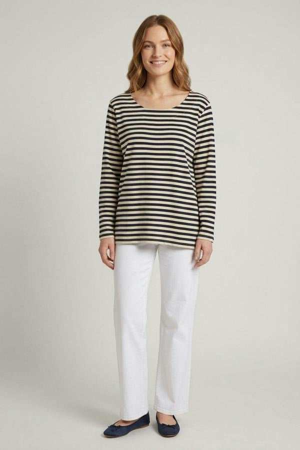 Navy | Striped Relaxed Long Sleeve Top