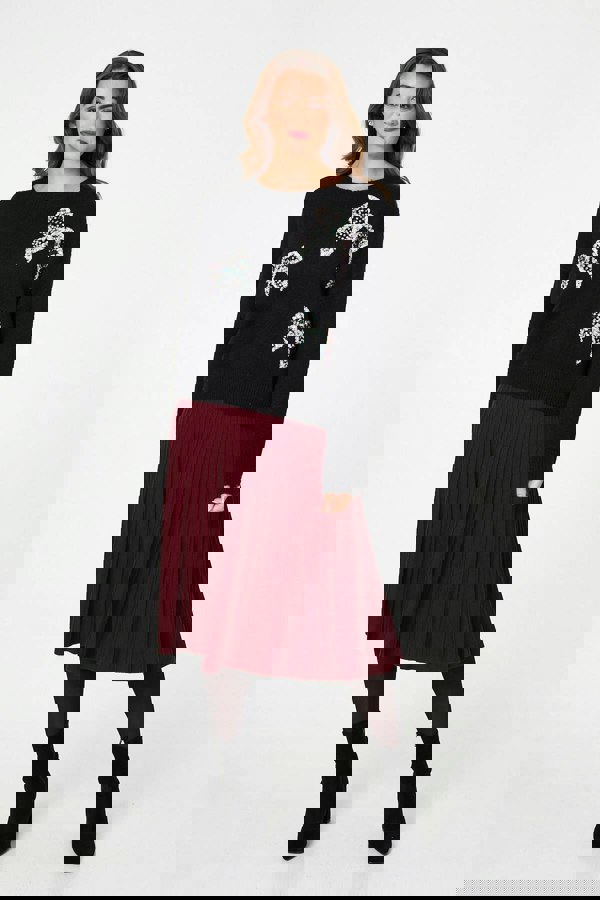 Black | Sequin Bow Detail Drop Shoulder Jumper
