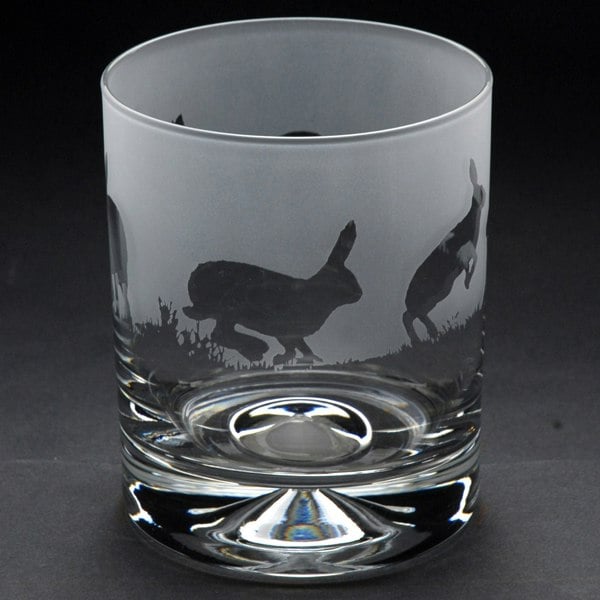 Glyptic Glass Art Hare Whiskey Tumbler Glass - Hand Etched/Engraved Gift