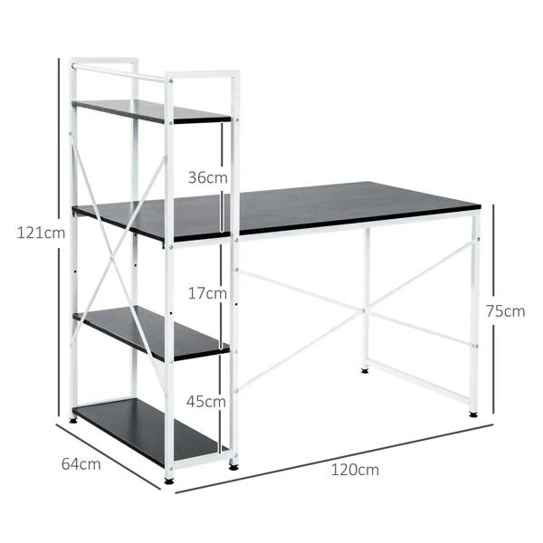 Computer desk size diagram: 121cm high, 120cm wide, 64cm deep