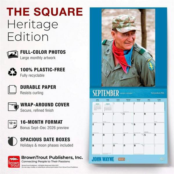 John Wayne, In The Movies Calendar 2027, Wall Calendars, Month To View, Entertainment, Gift