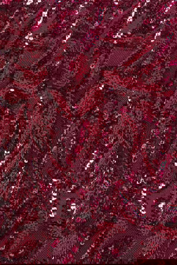 Cross Back Diamante Strap Sequin Maxi - Burgundy DR4009