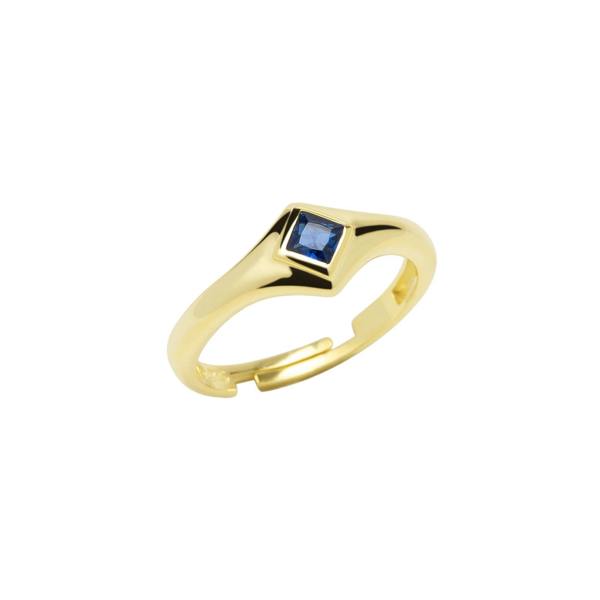 Spero London Fine Rectangular Navy Sterling Silver Statement Ring