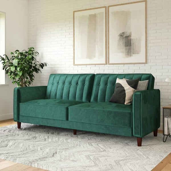 Dorel Home Pin Tufted Transitional 3 Seater Sofa Bed - Velvet Green