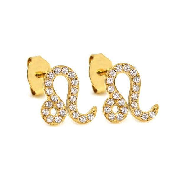 Say It With Leo Earrings with CZ Stones - Yellow Gold Plated