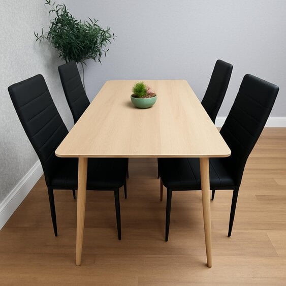 Kosy Koala Modern Wood Effect Dining Table Set With 4 Black Chairs Dining Room Furniture