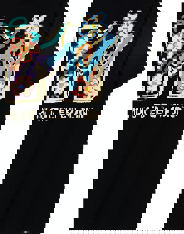 MTV Unisex Black Flowers Short Sleeved T-Shirt