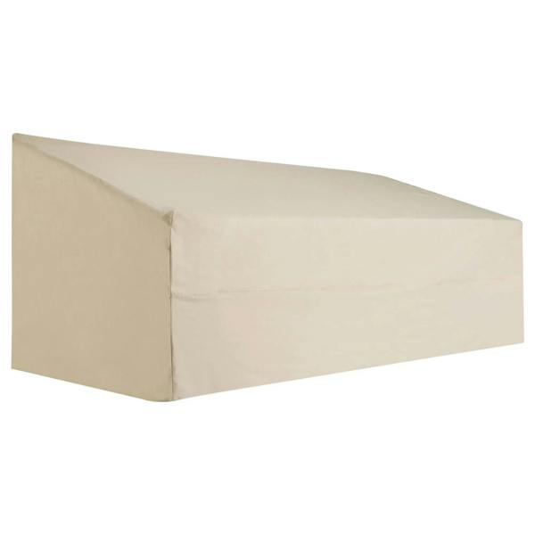 Beige waterproof 3-seater sofa cover with fitted rectangular shape and side paneling