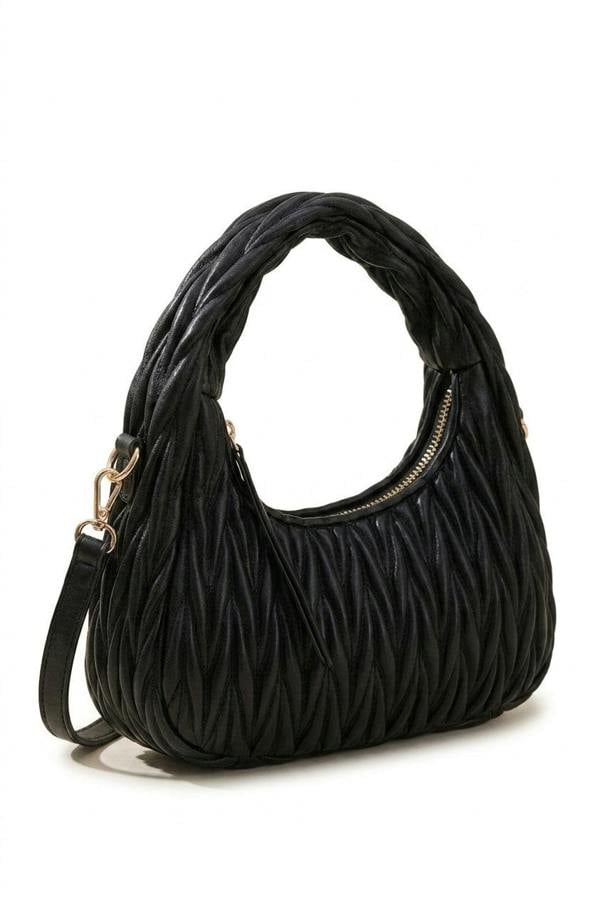 Aria Pleated Hobo Bag - Black_wb
