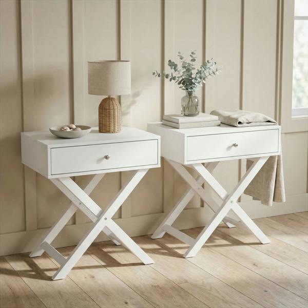 Core Products Set of 2 Options Shaker 1-Drawer X-Leg White Bedside Cabinets