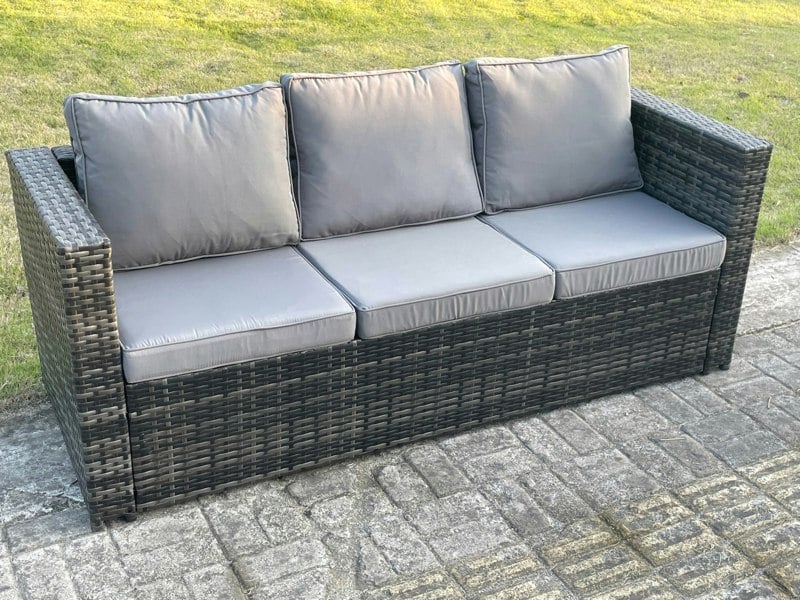 Fimous 6 Seater Rattan Garden Furniture Set Outdoor Patio Sofa Set with Oblong Coffee Table Side Table Dark Grey Mixed