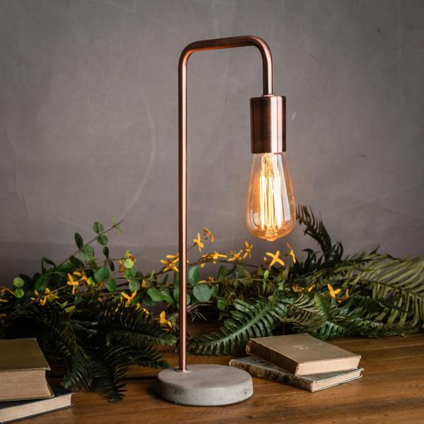 Hill Interiors Copper Industrial Lamp With Stone Base (UK Plug) - Copper - 