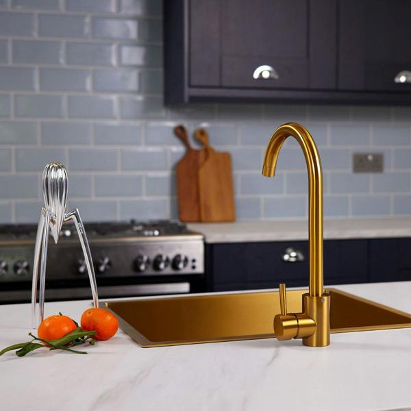Flode Lillehammer | Single Lever Kitchen Sink Mixer Tap with Swivel Spout | Brushed Gold Finish