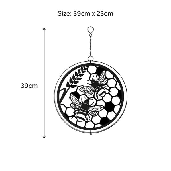 EDH Door Hardware Black Metal Honey Bees Hanging Silhouette Orbit Spinner – 39cm x 23cm | Outdoor & Indoor Wind Spinner for Garden, Patio & Home Décor