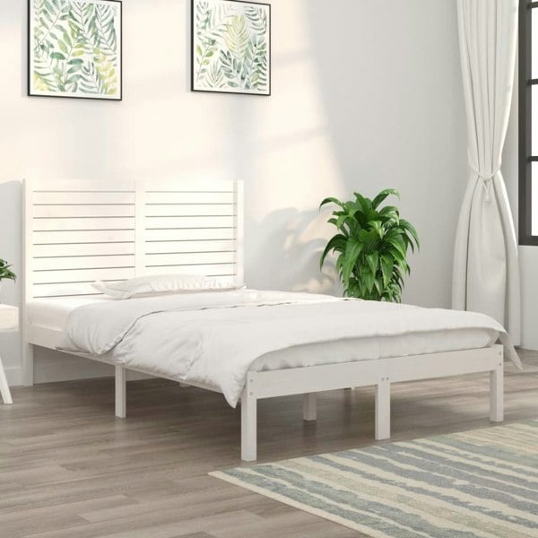 Berkfield Bed Frame White Solid Wood 135x190 cm Double