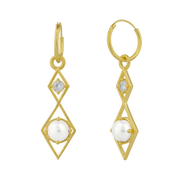 Spero London Sterling Silver Rhombus 3D Pearl Earrings