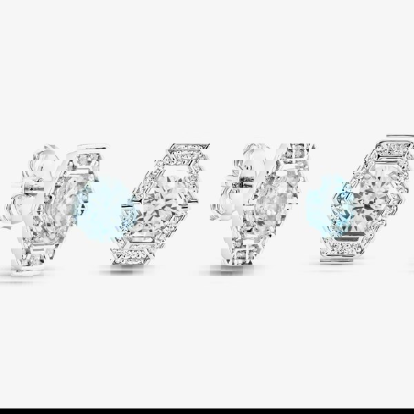 T. H. Baker Sterling Silver Rhodium Plated Light Blue Cubic Zirconia Hexagon Stud Earrings 8.57.0019