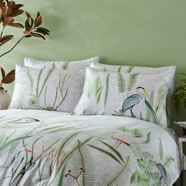 Paoletti Aaliyah Botanical Duvet Cover Set - White/Green/Grey