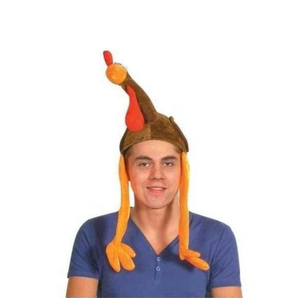 One Size Plush Turkey Gobbler Christmas Hat with Long Legs, Orange Fancy Dress Headwear image 6