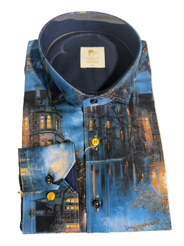 Claudio Lugli London Skyline Print Shirt - Navy