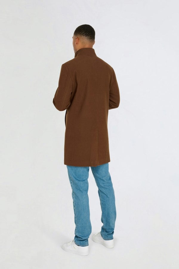 Harry Brown London George Wool Melton Coat with Funnel Neck - Brown
