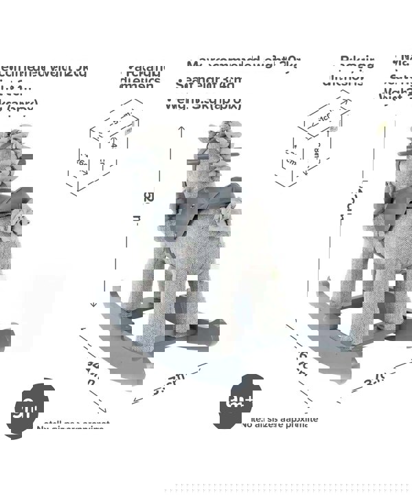 Infographic image of Stirling & Mac Rocking Horse 9m+ showing dimensions