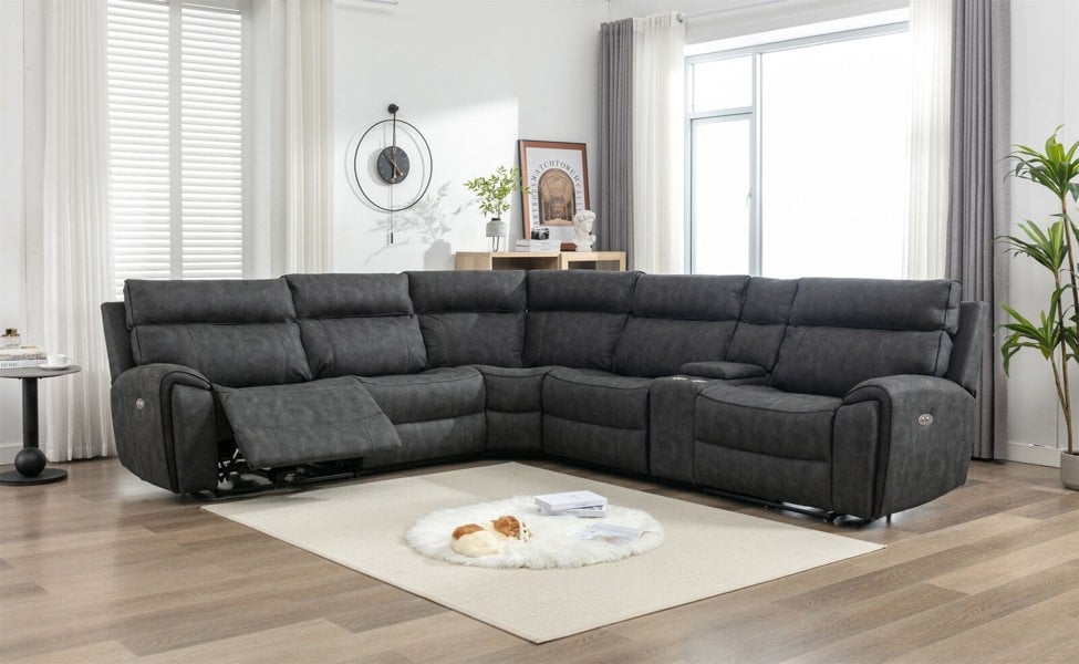Furniture One Electric Recliner Sofa, Power Corner Recliner Corner Sofa Set 105–135 Degrees with Adjustable Backrest and Footrest