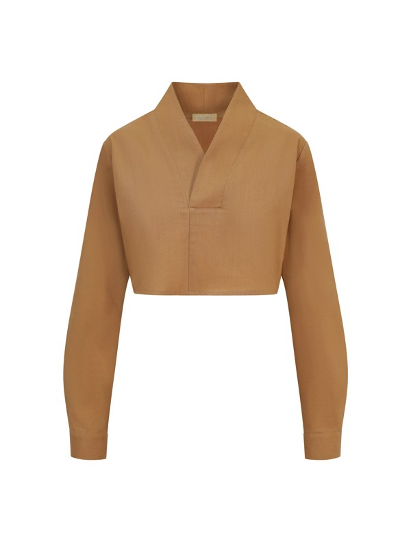 BALOU Womens V-Collar Shirt - Caramel