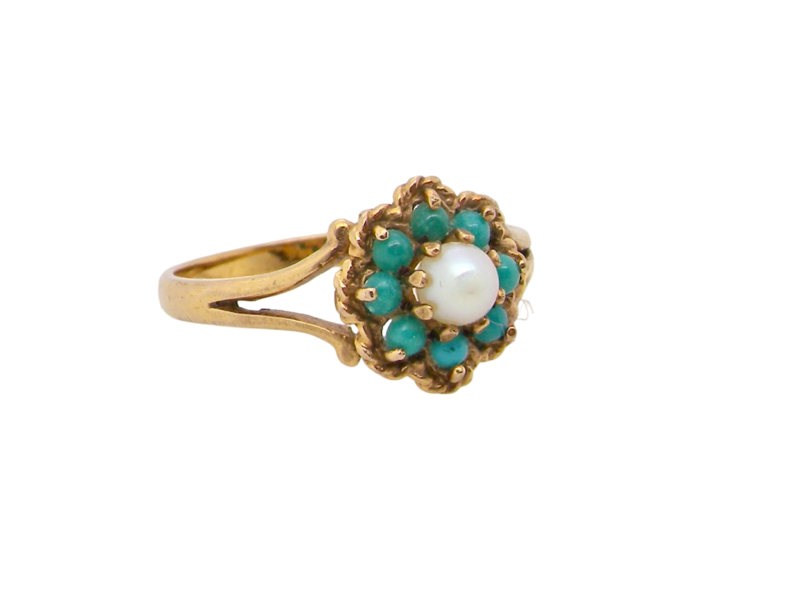 Vintage Tom A Turquoise and Pearl dress ring