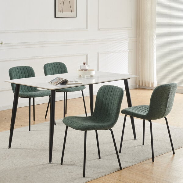 Set of 4 Teddy Faux Fur Stitched Design Dining Chairs Bella - Green