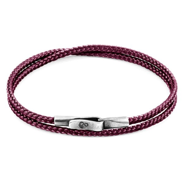 Anchor & Crew Aubergine Purple Liverpool Silver and Rope Bracelet