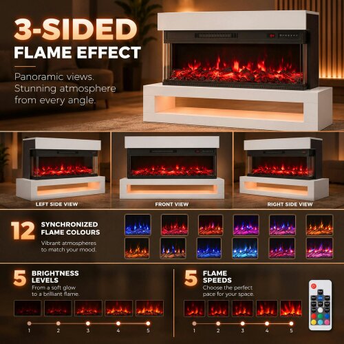 HOMCOM 110cm 3-Sided Electric Fireplace Freestanding and Wall Mounted