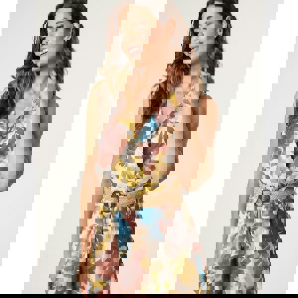 Blue Vanilla Floral Wrap Belted Fine Silk Dress