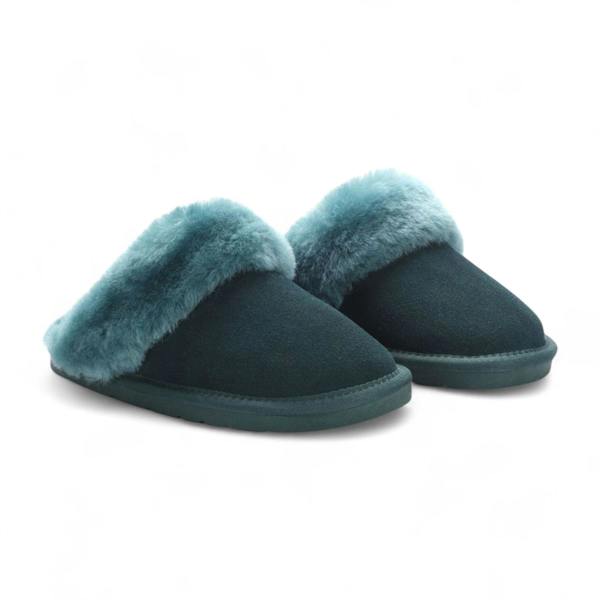 Infinity Leather Women's Genuine Sheepskin Green Suede Mule Winter Slippers - Luna