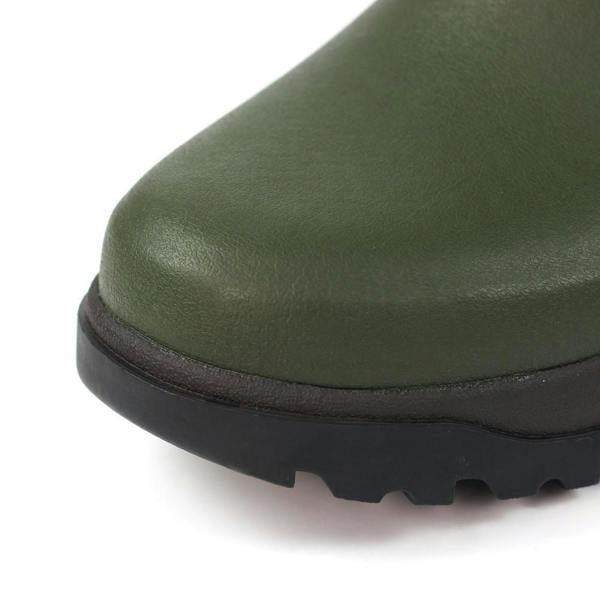 Grisport GriSport Delta Mens/Womens Zip Up Neoprene Fishing Hunting Farm Wellies Boots, close-up of the green waterproof neoprene boot with rugged sole and zip-up design.
