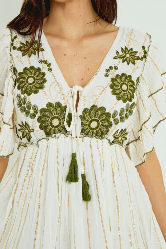 Boho Embroidered Maxi Dress - Dark Green