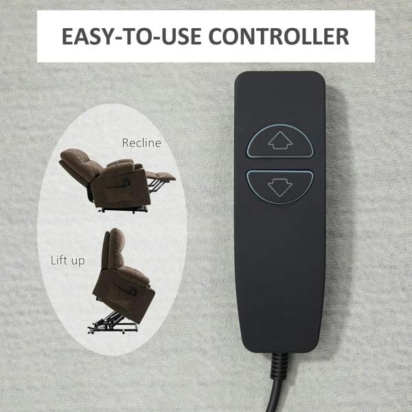Black power recliner remote control with up/down buttons and cable connection.