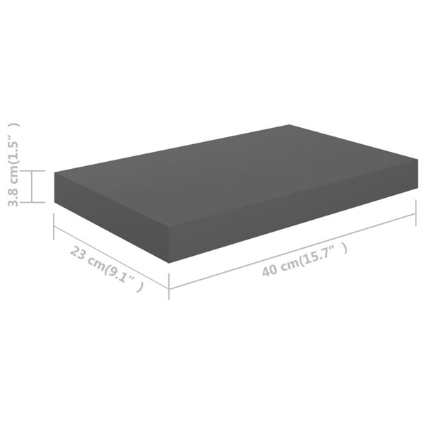 Berkfield Floating Wall Shelves 2 pcs High Gloss Grey 40x23x3.8 cm MDF