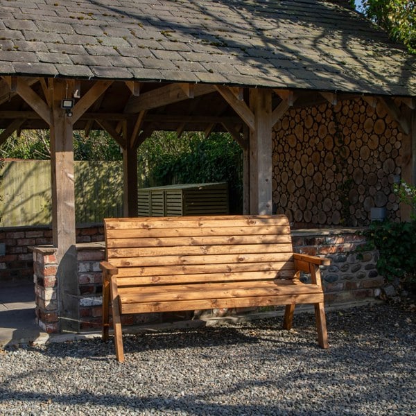 Samuel Alexander Charles Taylor Hand Made Traditional 3 Seater Chunky Rustic Wooden Garden Bench Furniture Assembled