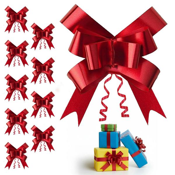 50mm Red Pull Bows, 10 Pack to 60 Pack Ribbon Gift Bows for Wrapping, Hampers and Party Décor image 1