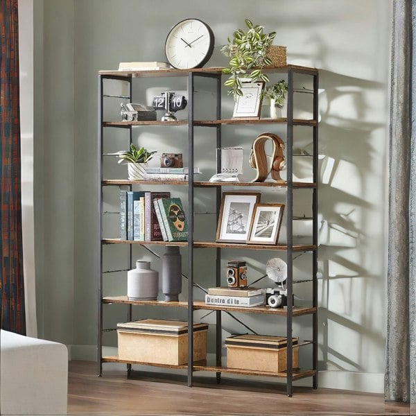 Rafaelo Mobilia 6 Tier Industrial Bookcase Large